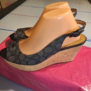 Coach Ferry Signature Black and Tan Women's Wedges Shoes. Size 9.5